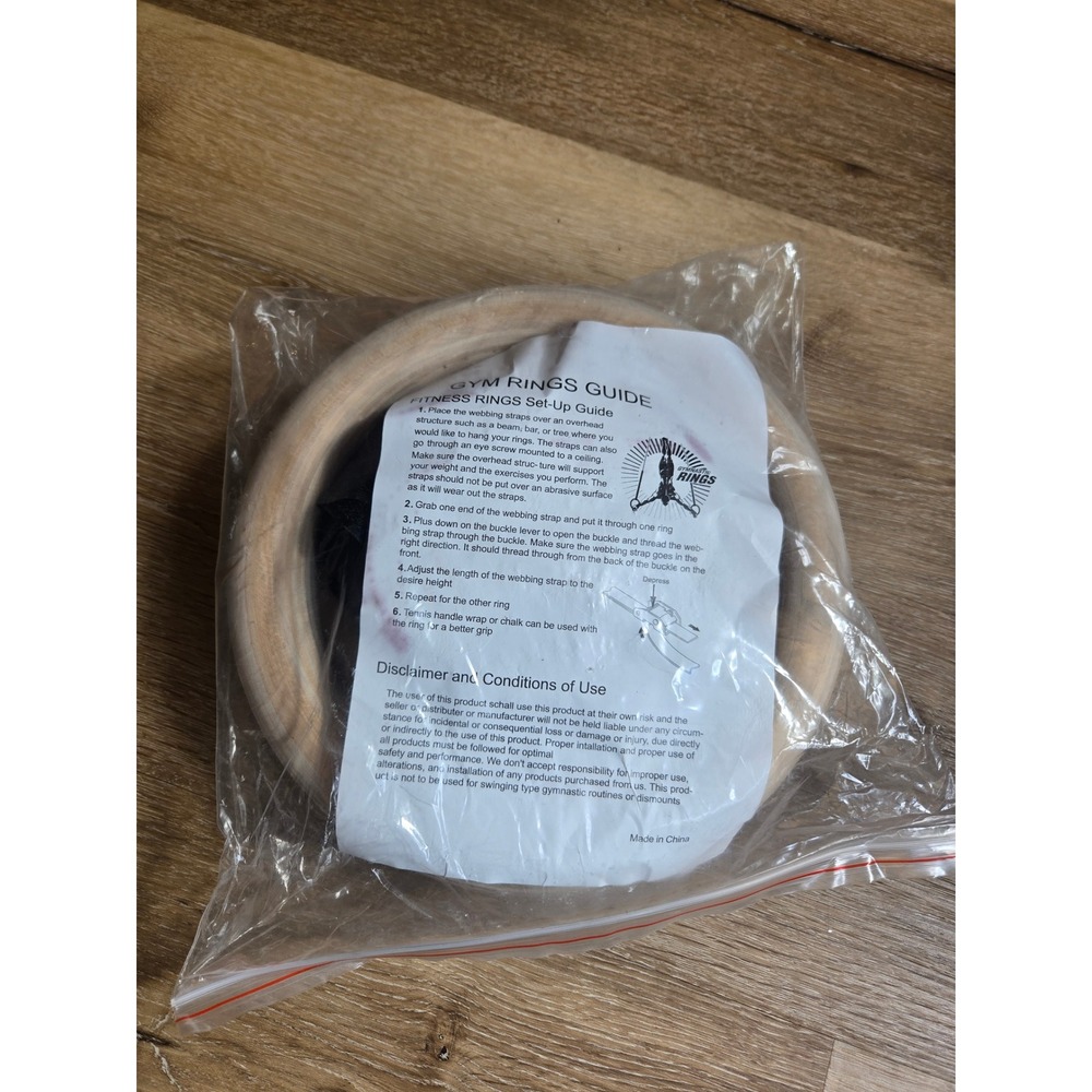 Wooden Gymnastic Rings with Adjustable Straps Fitness Strength Training Gym New - Picture 2 of 4